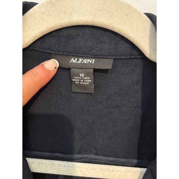 AlfanI Womens Navy Blue Blazer jacket Linen Button Plus Sz 16 Capsule Career - Picture 3 of 8